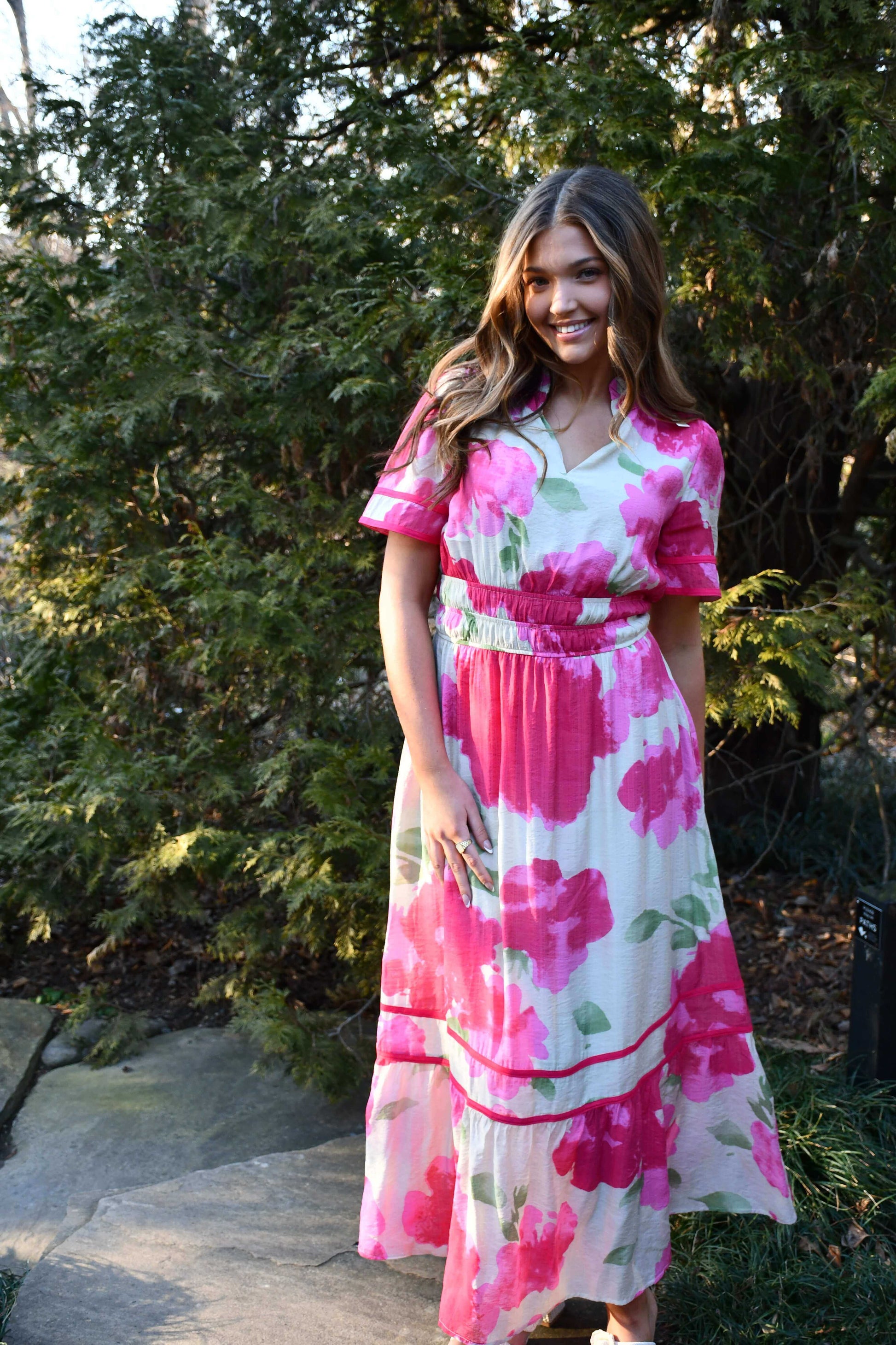 Savannah Pink Floral Midi Dress