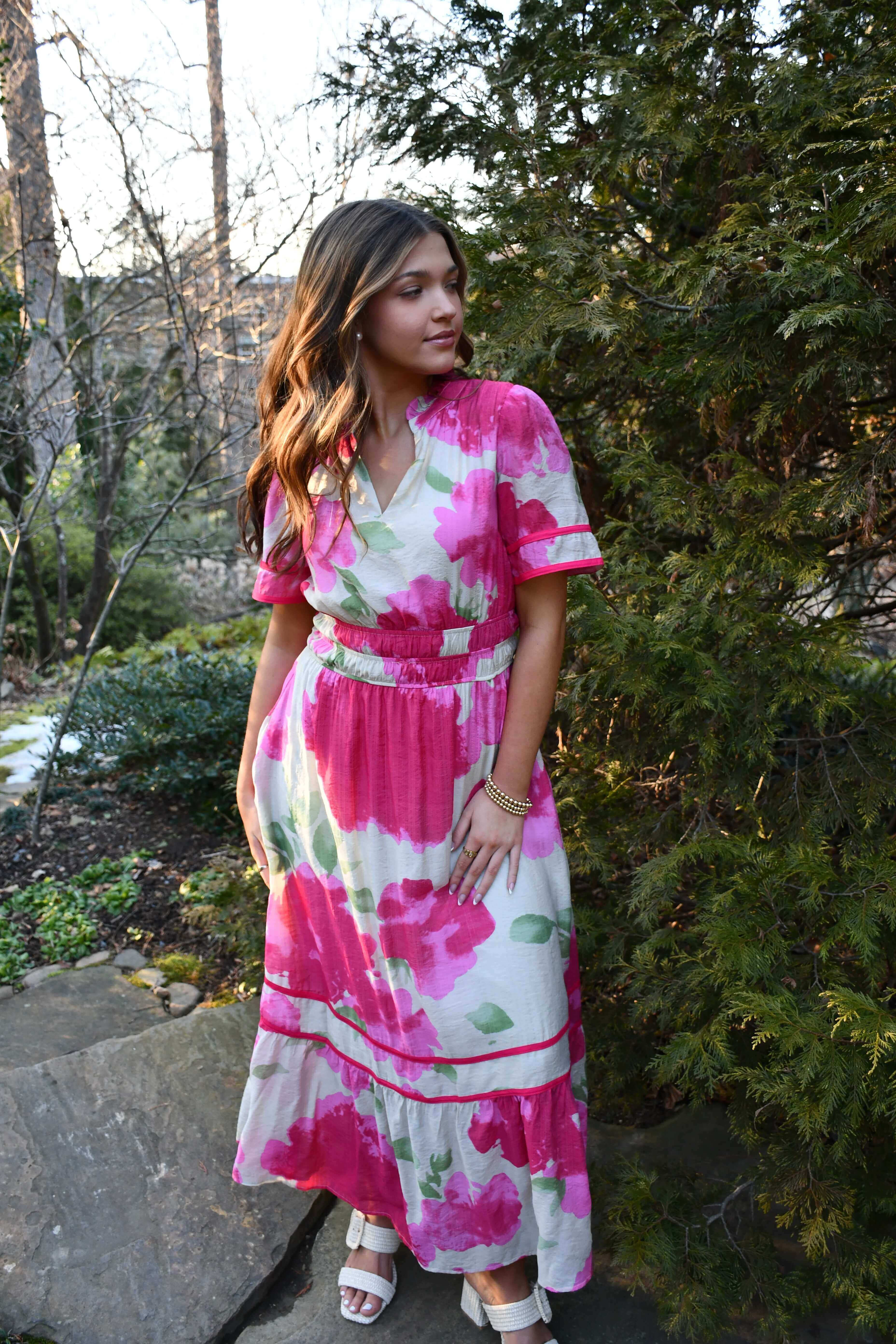 Savannah Pink Floral Midi Dress