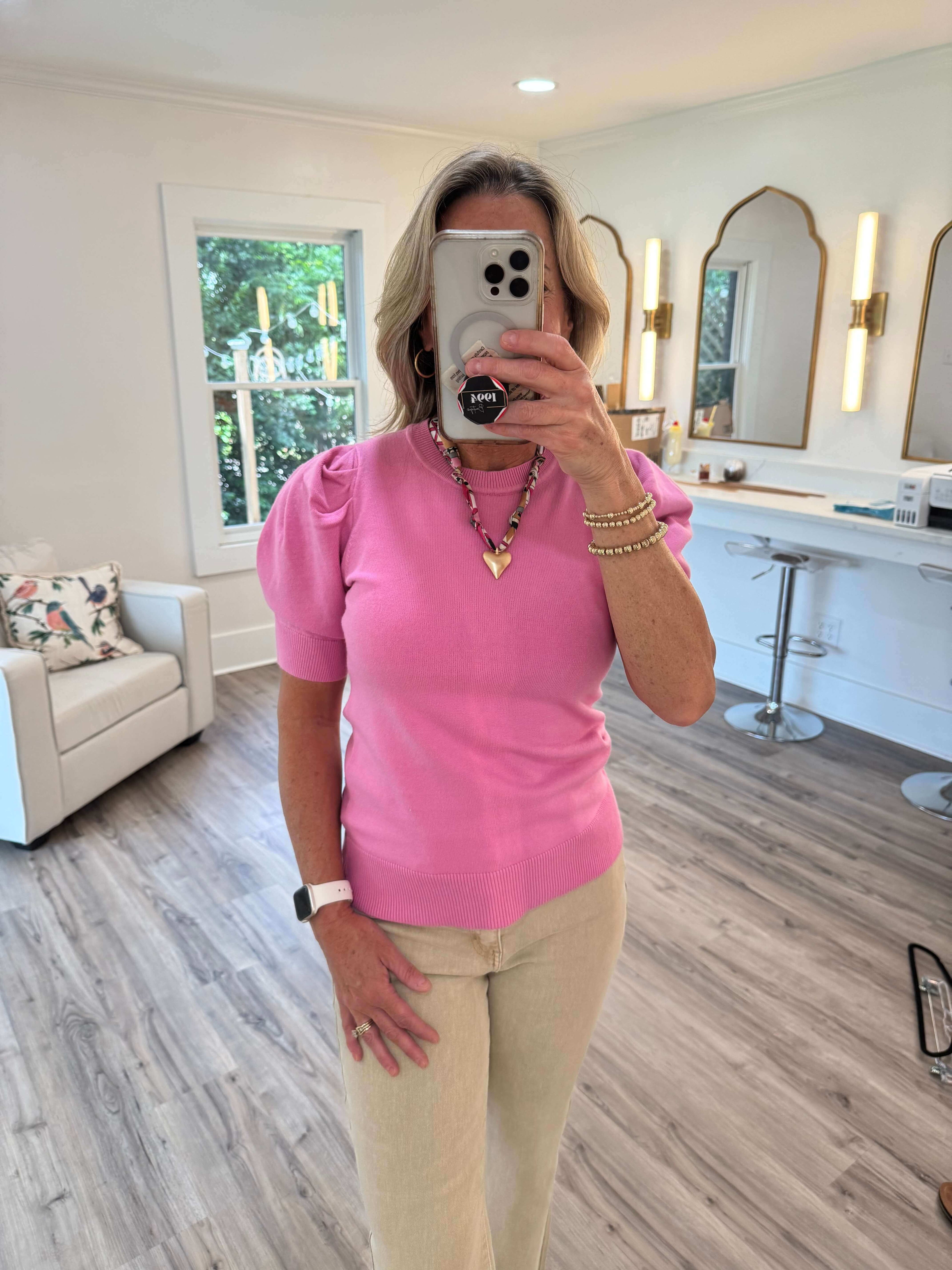Candy Pink Puff Shoulder Top