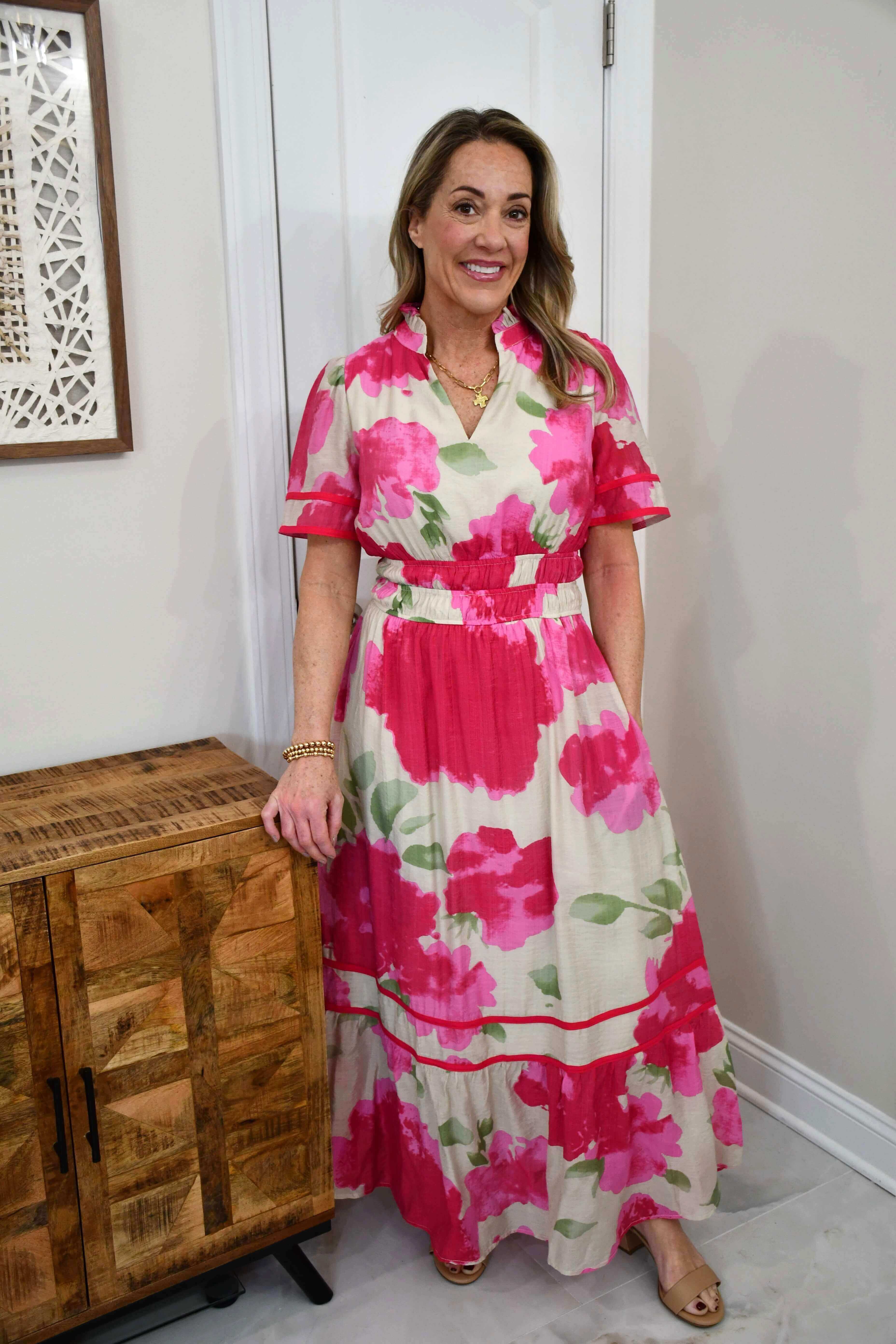 Savannah Pink Floral Midi Dress