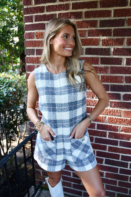 Leigh Plaid Tweed Romper