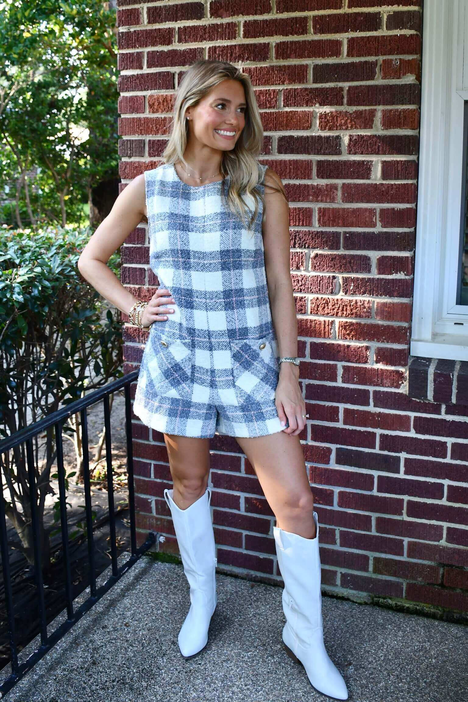 Leigh Plaid Tweed Romper