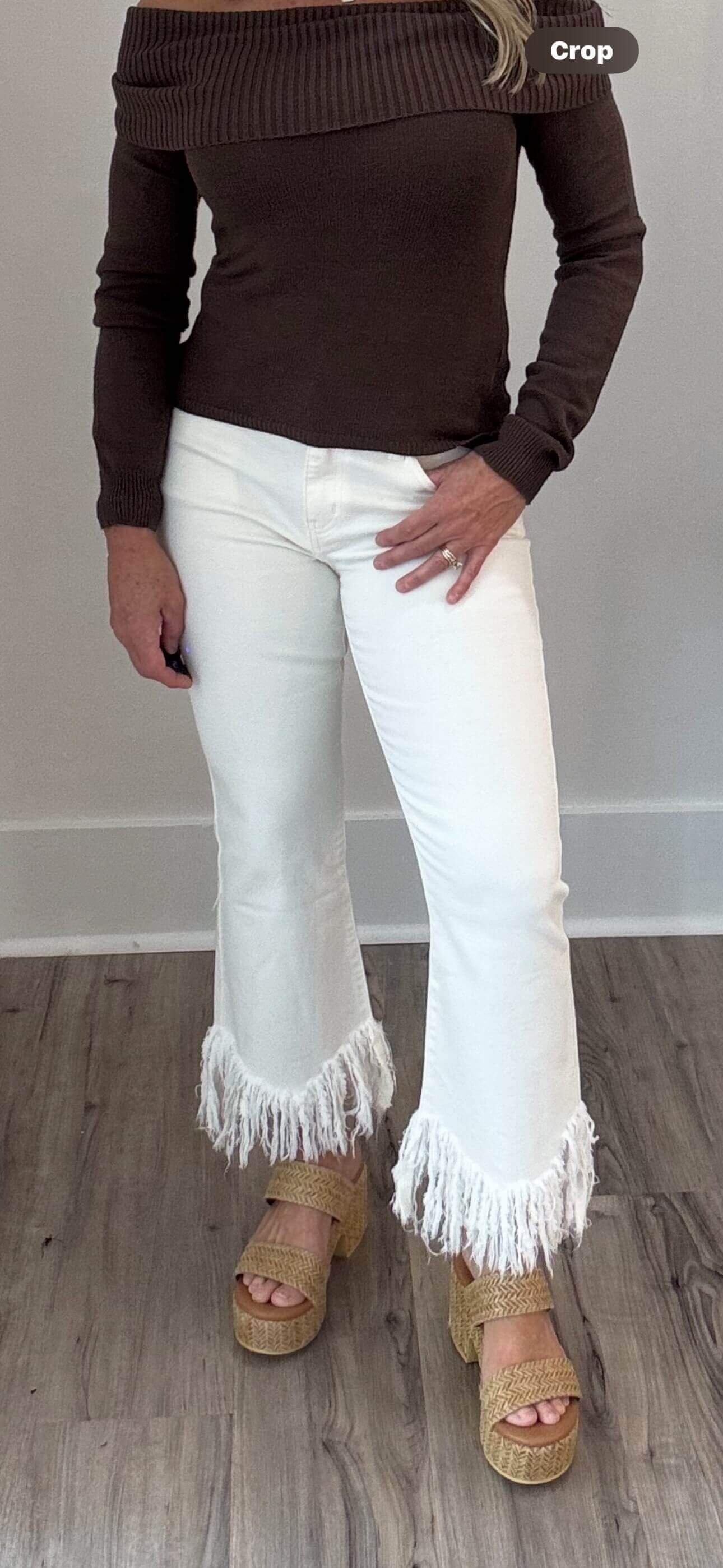 Ivory High Rise Frayed Jeans