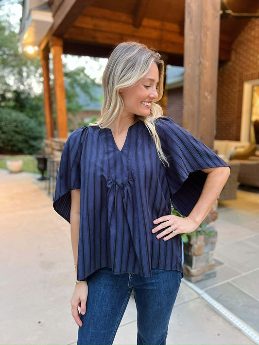 Navy Stripe V-Neck Top