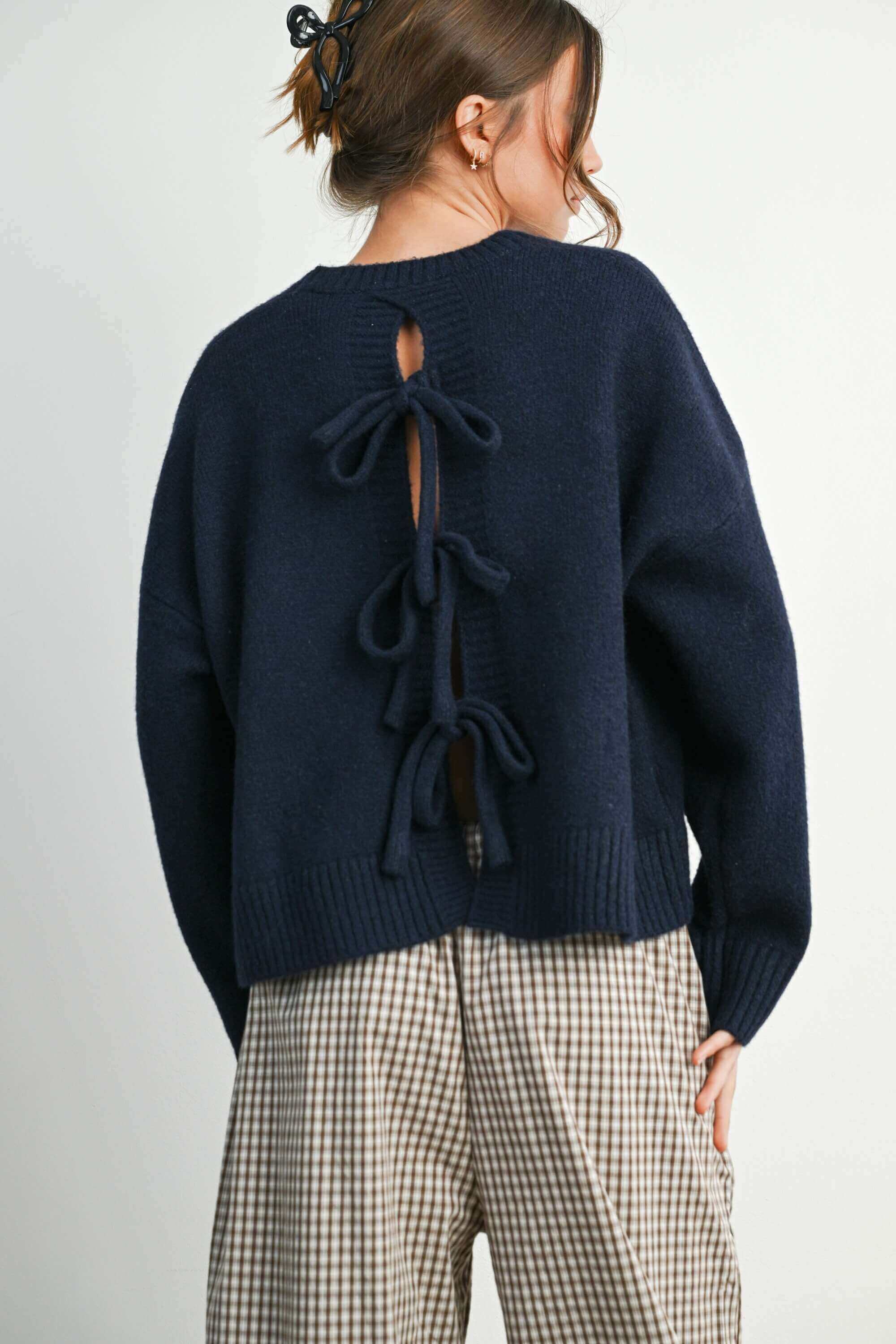 Garris Navy Tie Back Sweater