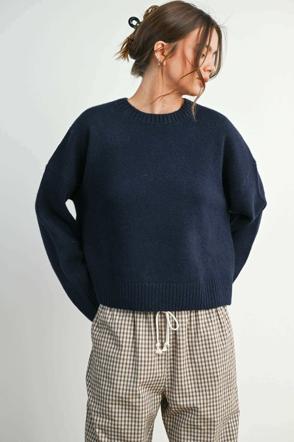 Garris Navy Tie Back Sweater