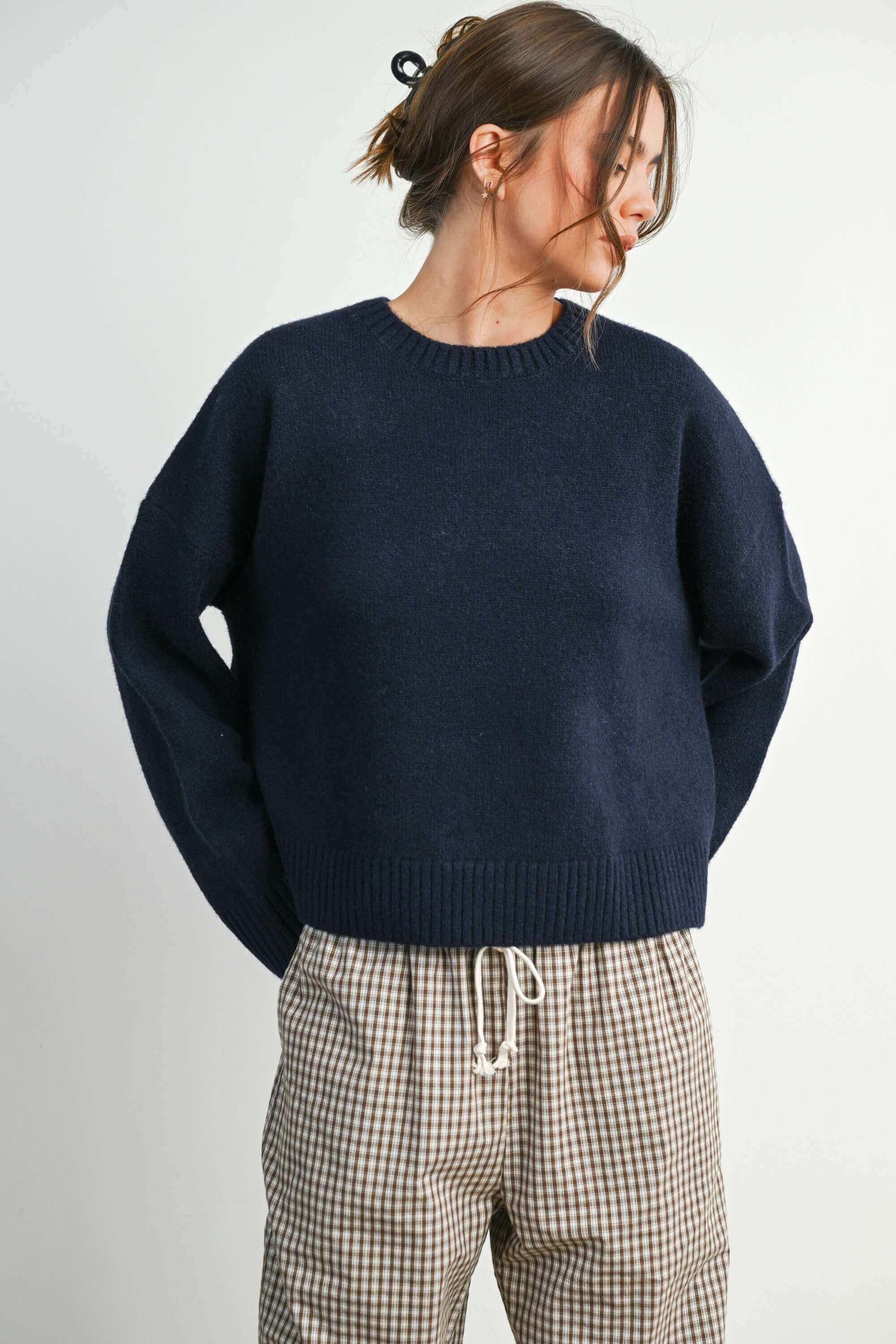 Garris Navy Tie Back Sweater