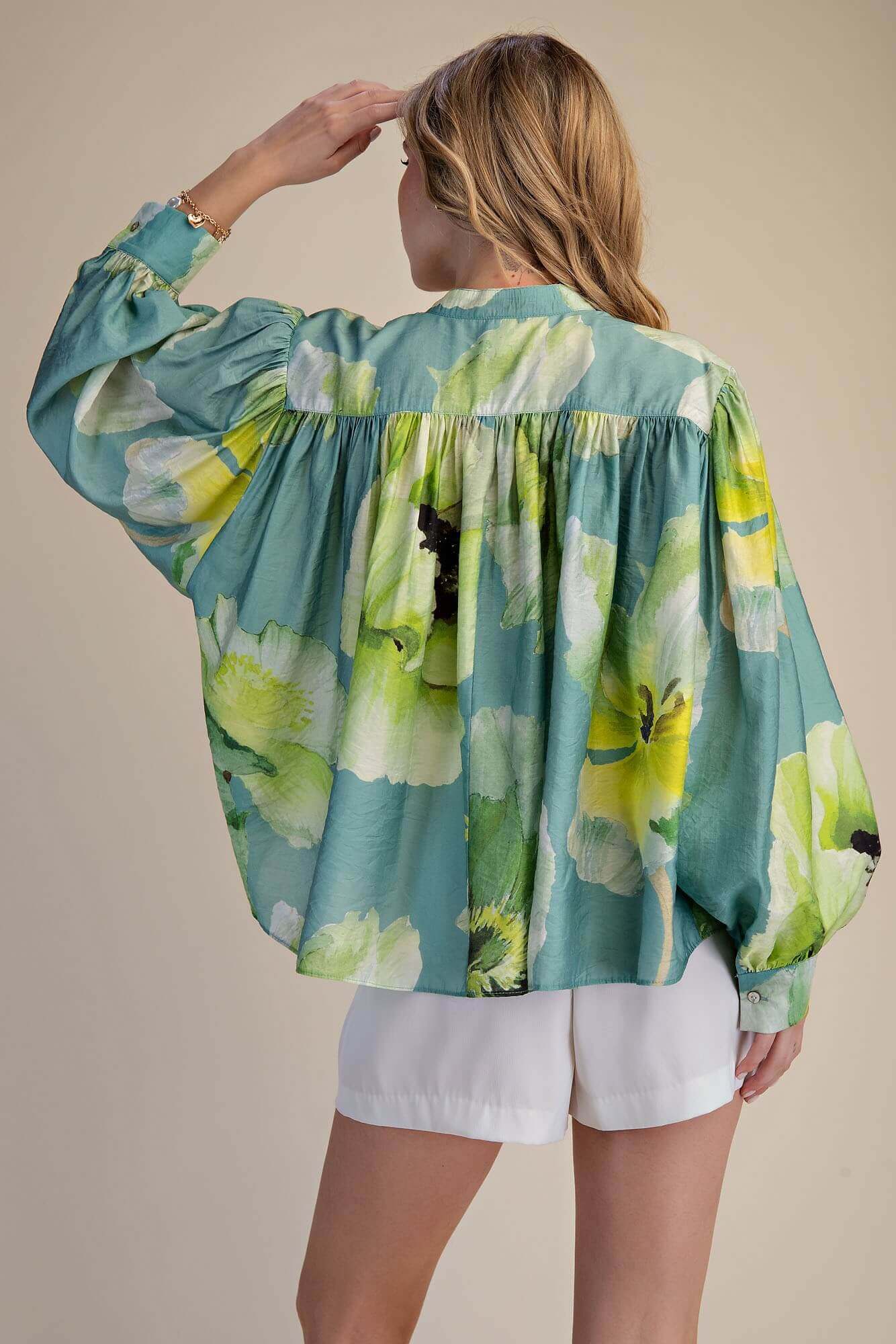 Green Floral Voluminous Blouse