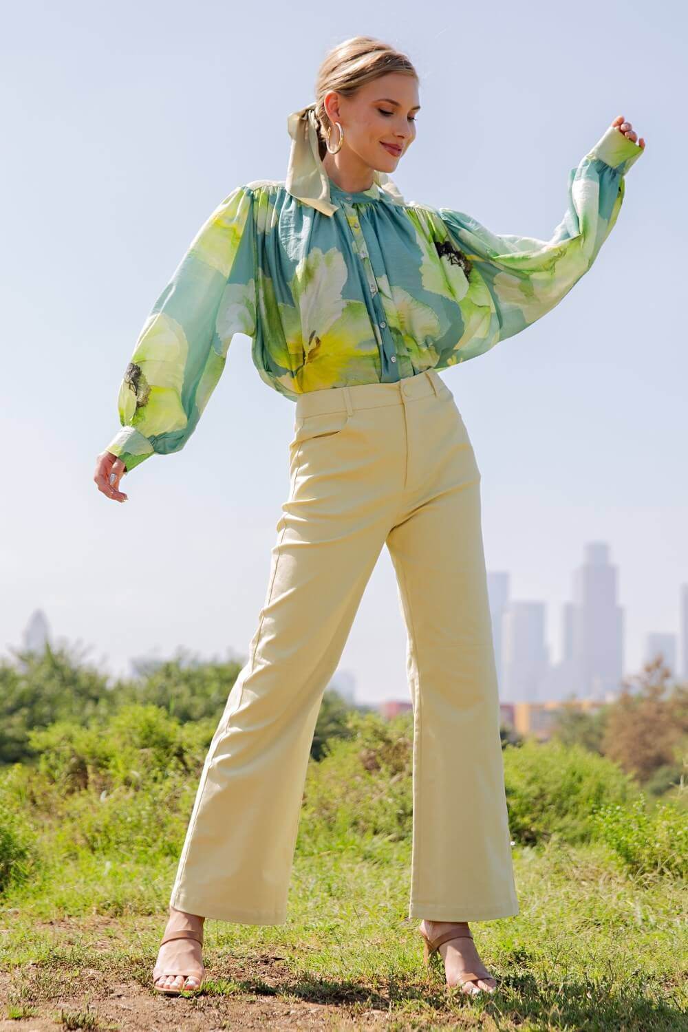 Green Floral Voluminous Blouse