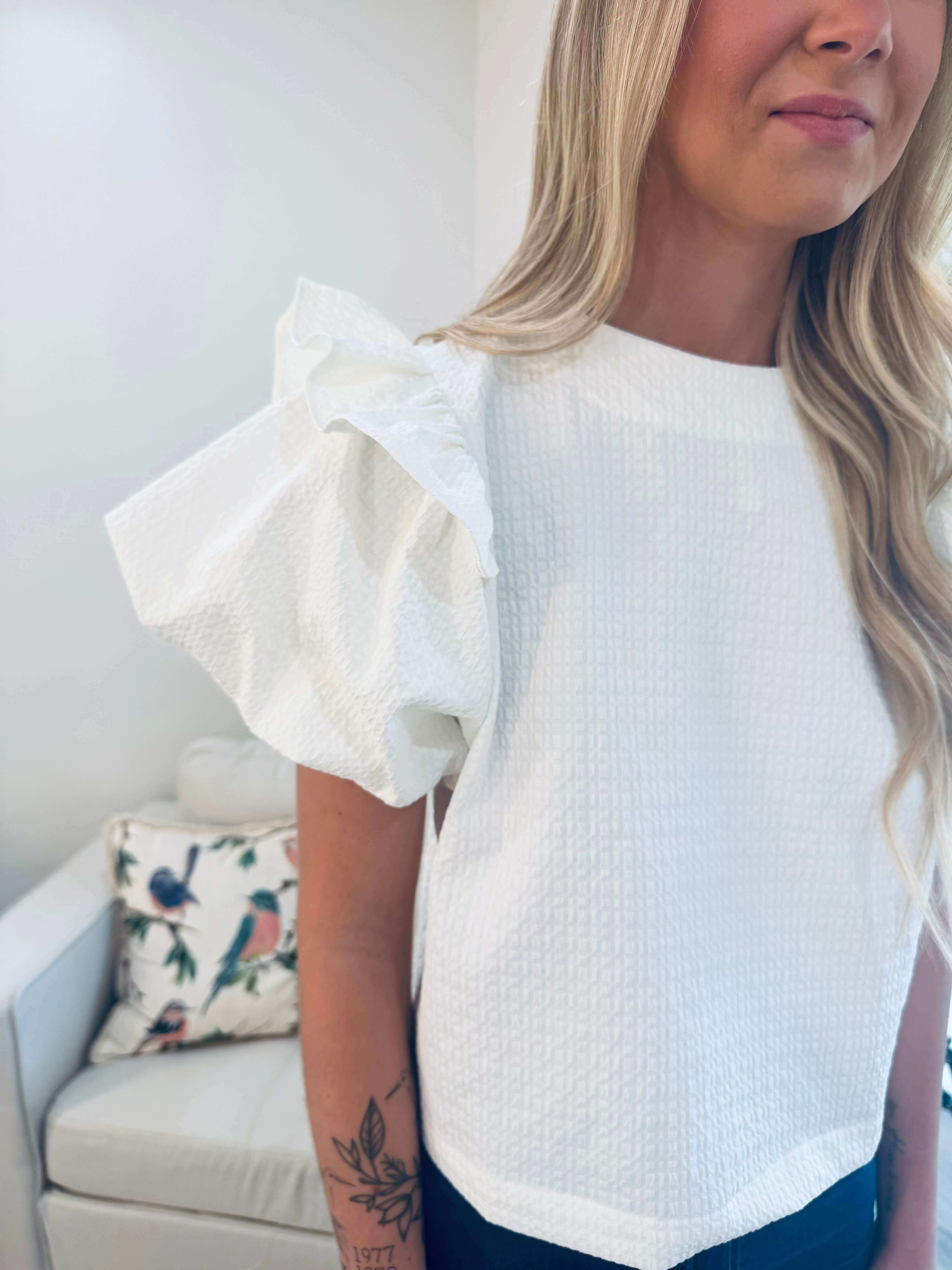 Holly White Textured Top