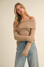 Kinsley Camel Off Shoulder Sweater