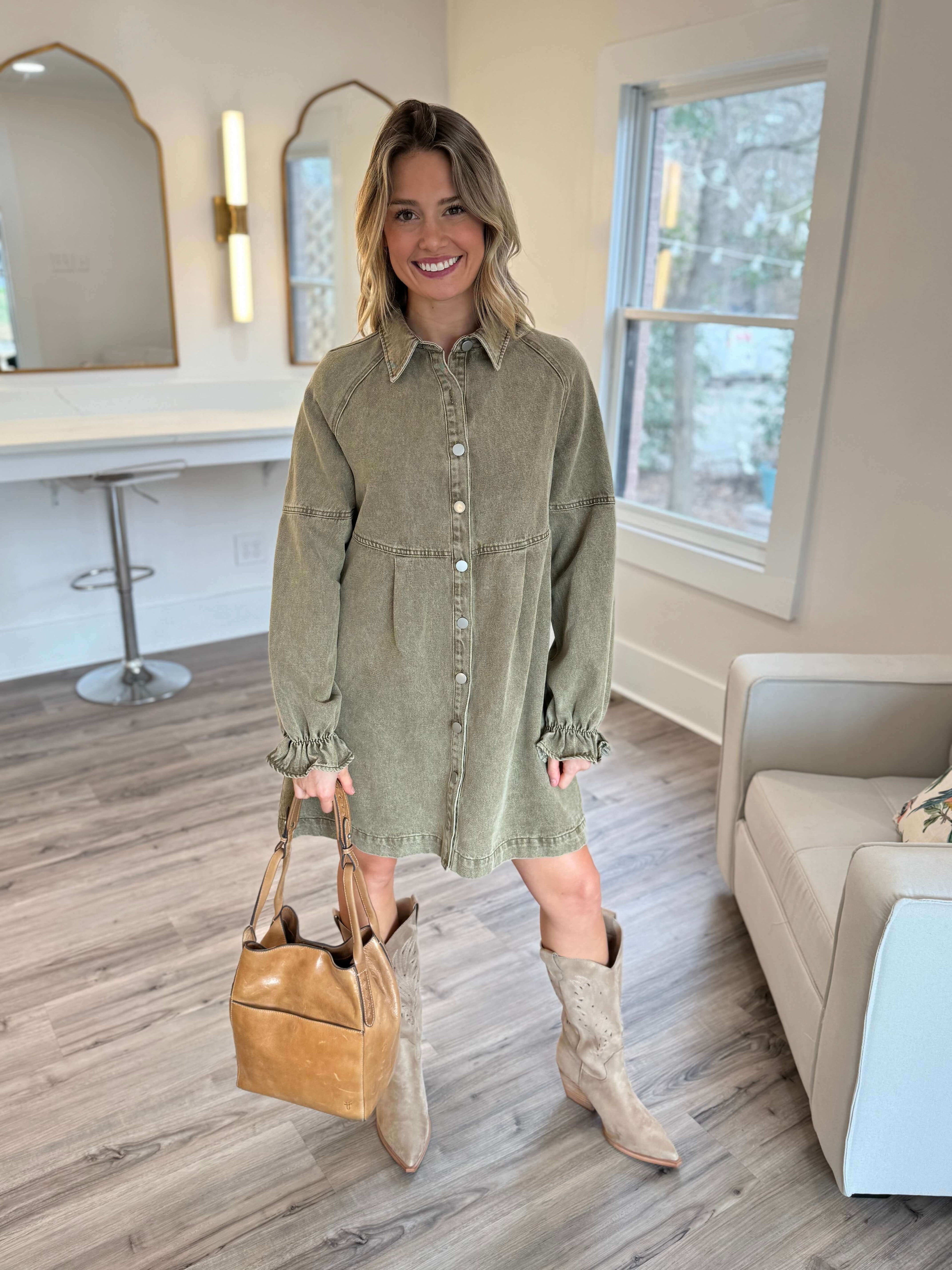 Olivia Olive Shirt Dress