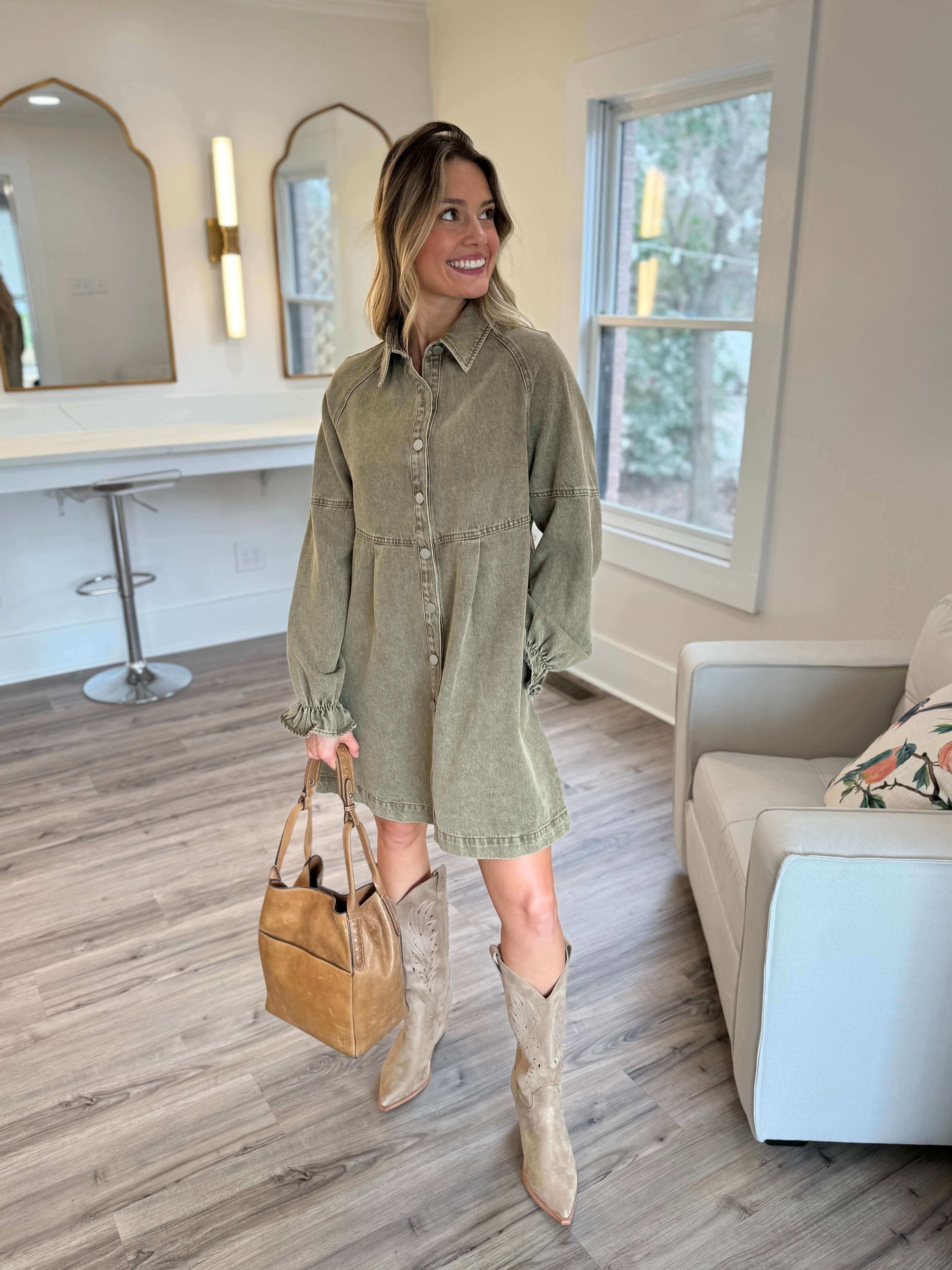 Olivia Olive Shirt Dress