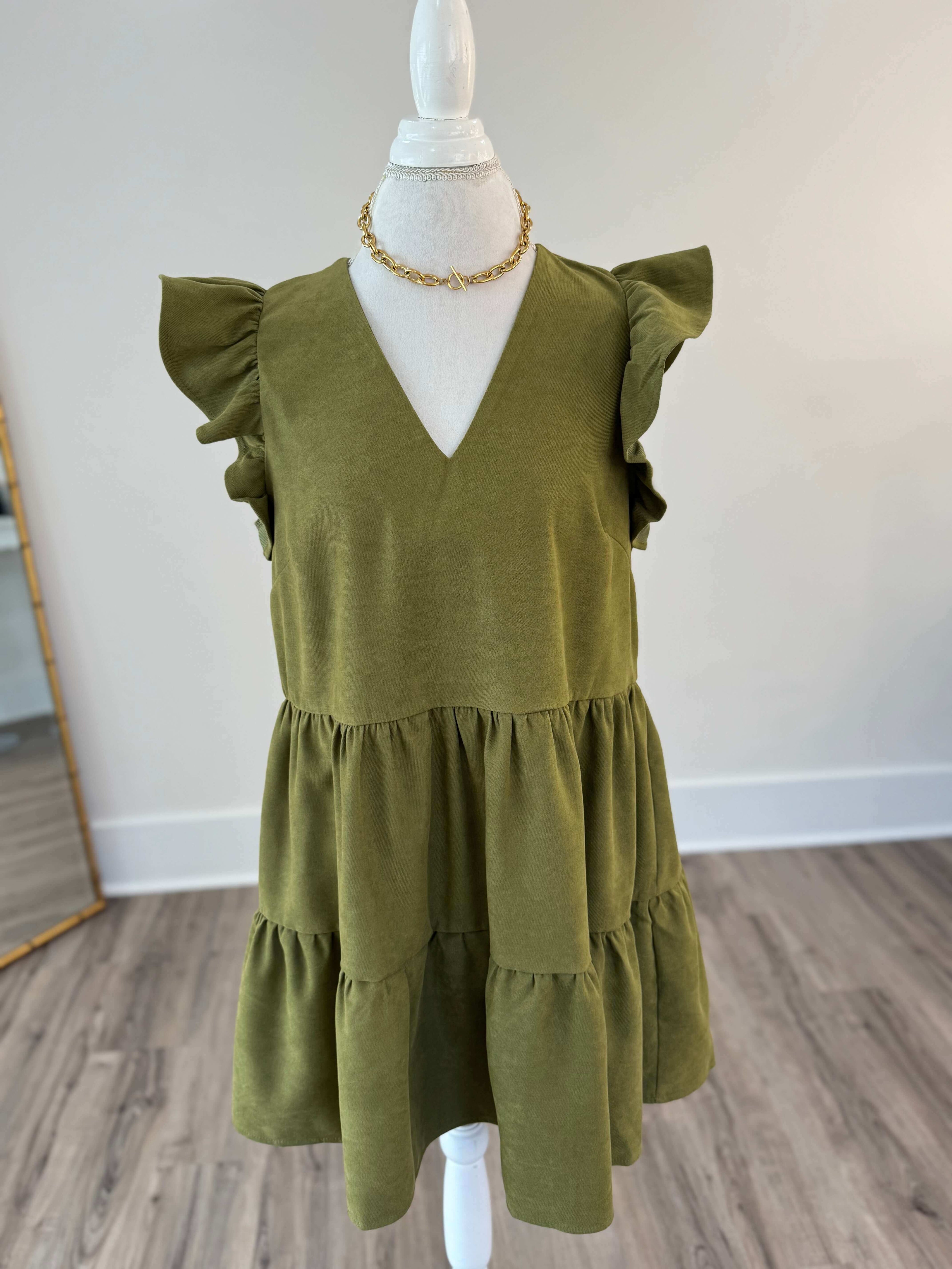 Ryan Olive Flutter Dress