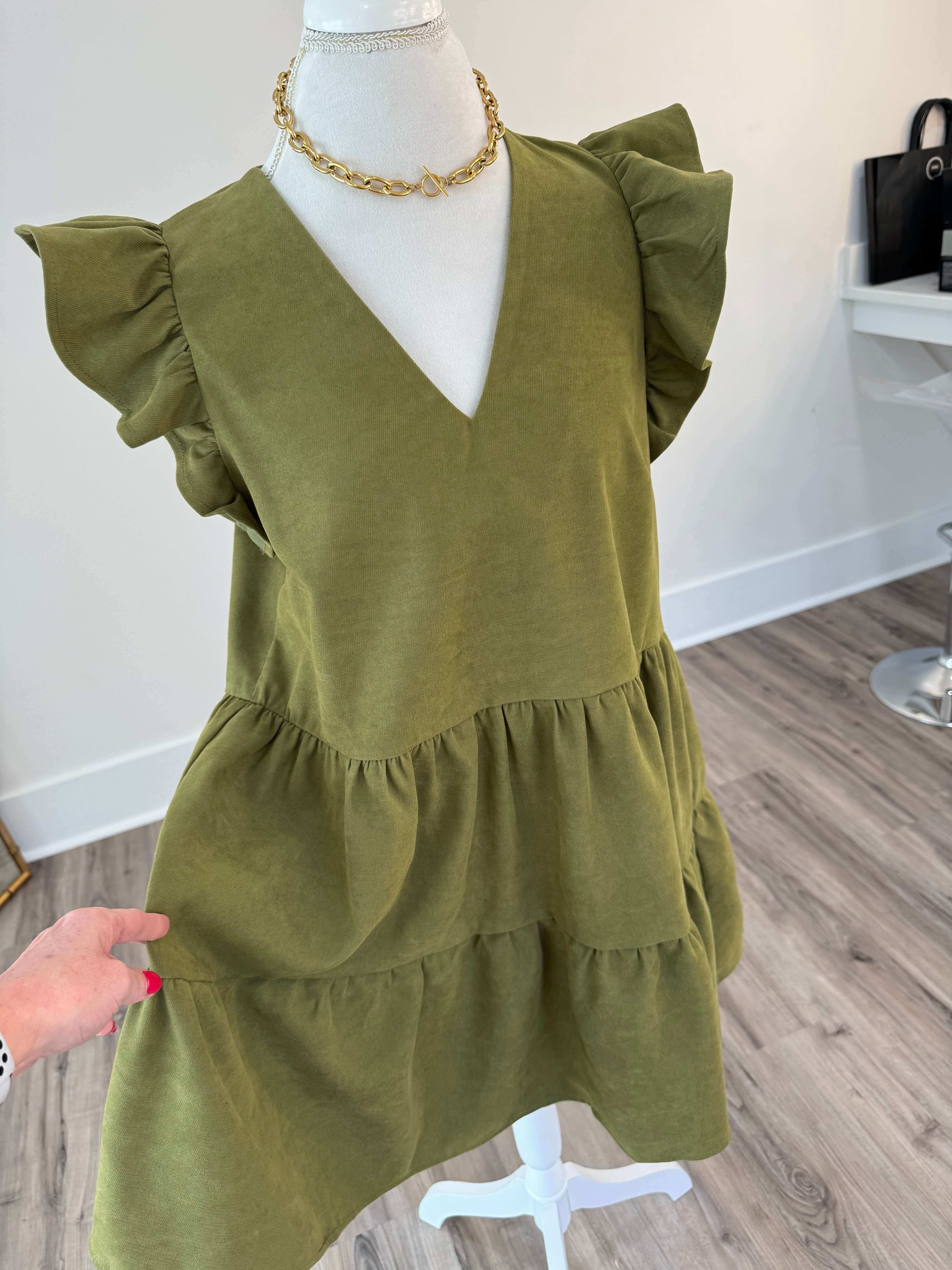 Ryan Olive Flutter Dress