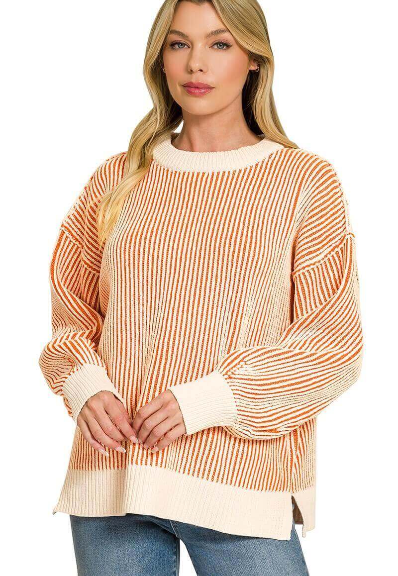 Baley Orange Two Tone Sweater