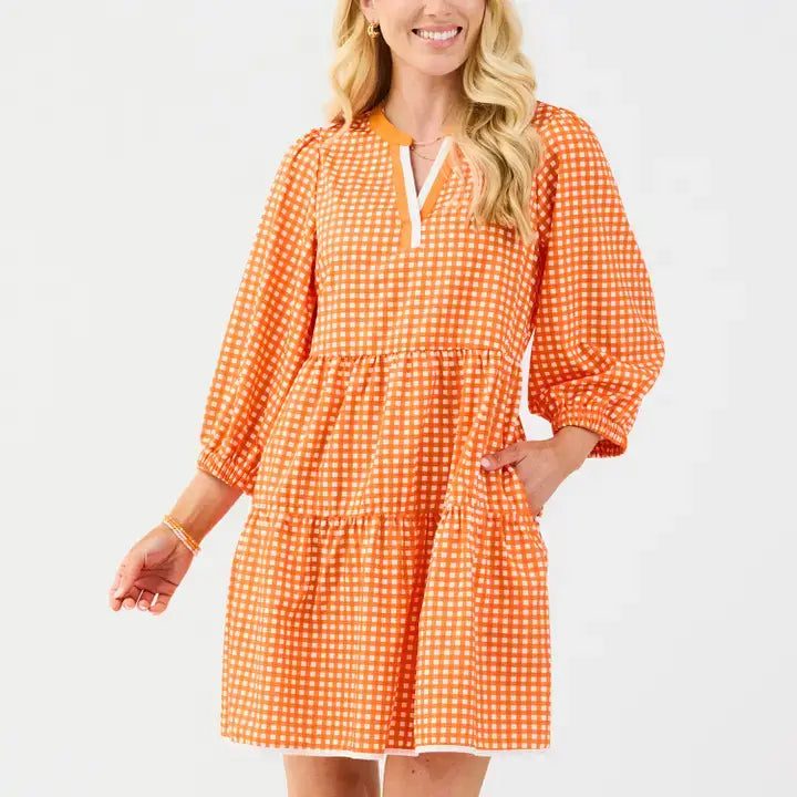 Carla Gingham Orange Dress