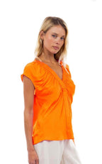 Laurine Orange Deep V-neck Blouse