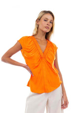 Laurine Orange Deep V-neck Blouse