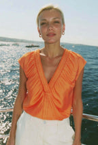 Laurine Orange Deep V-neck Blouse