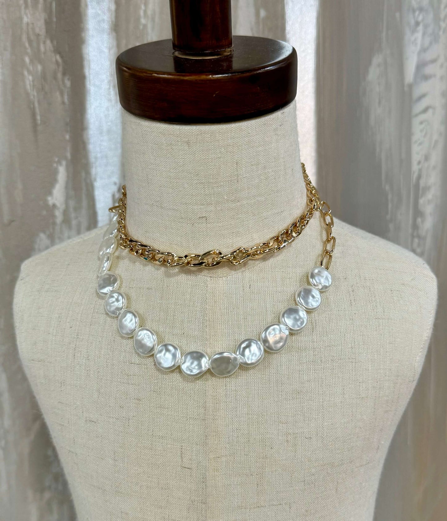 Double Layer Flat Pearl Necklace