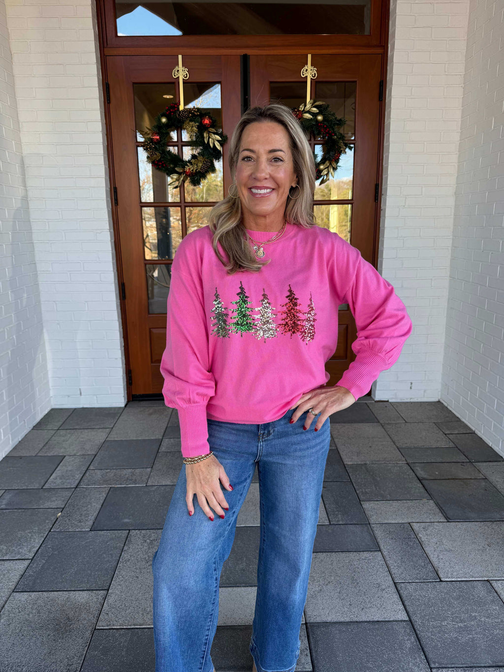 Pink Embellish Tree Sweater