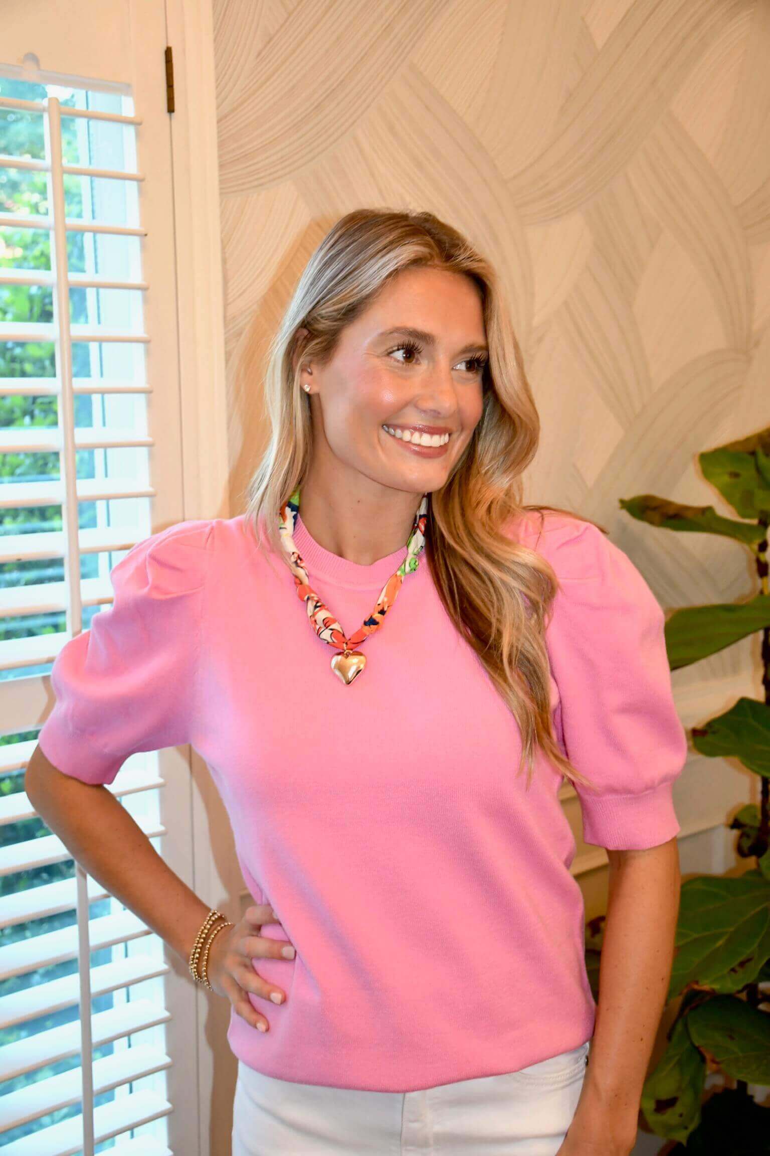 Candy Pink Puff Shoulder Top