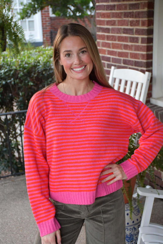 Emma Hot Pink Stripe Sweater