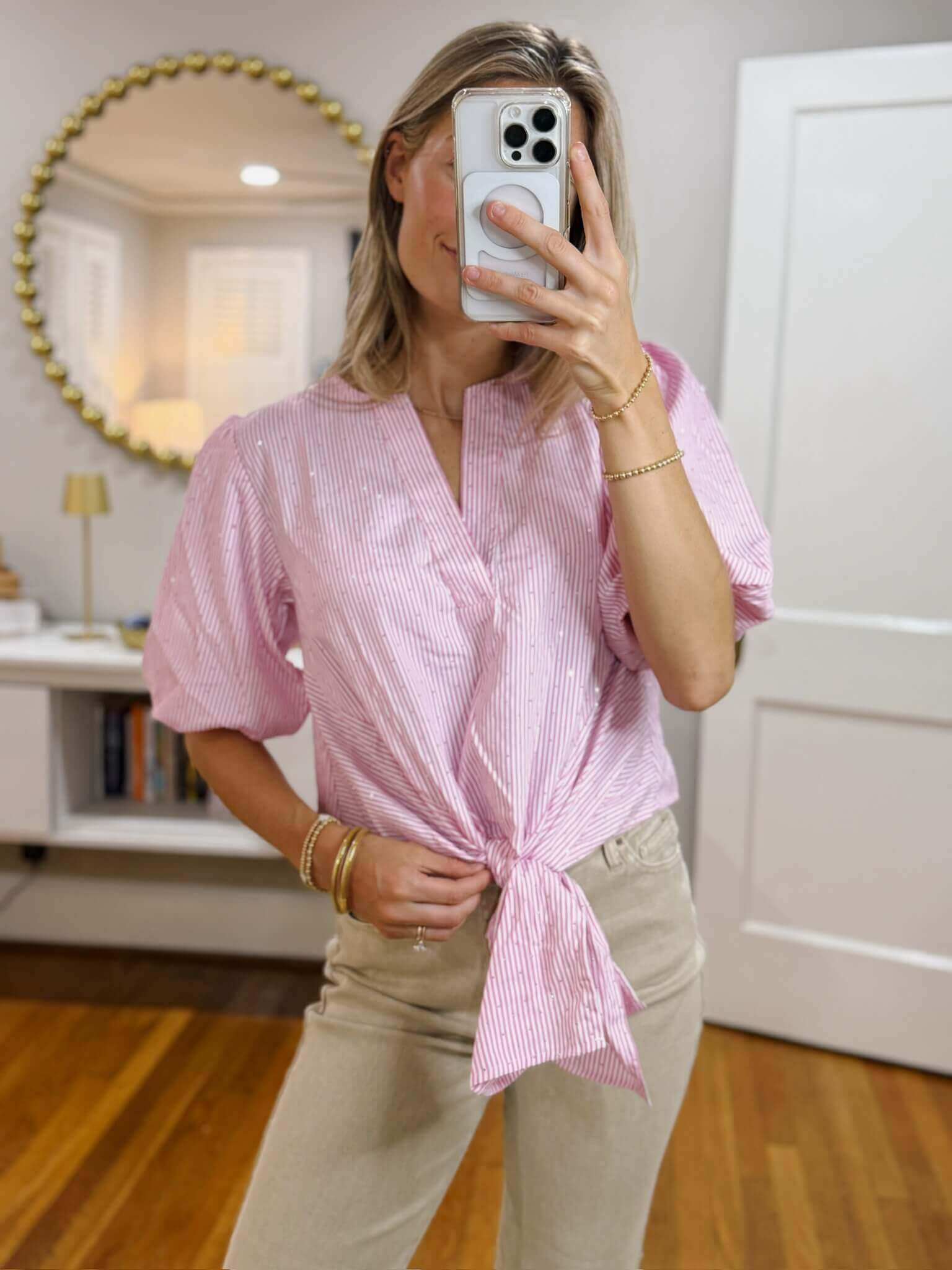 Brandi Pink Tie Front Top