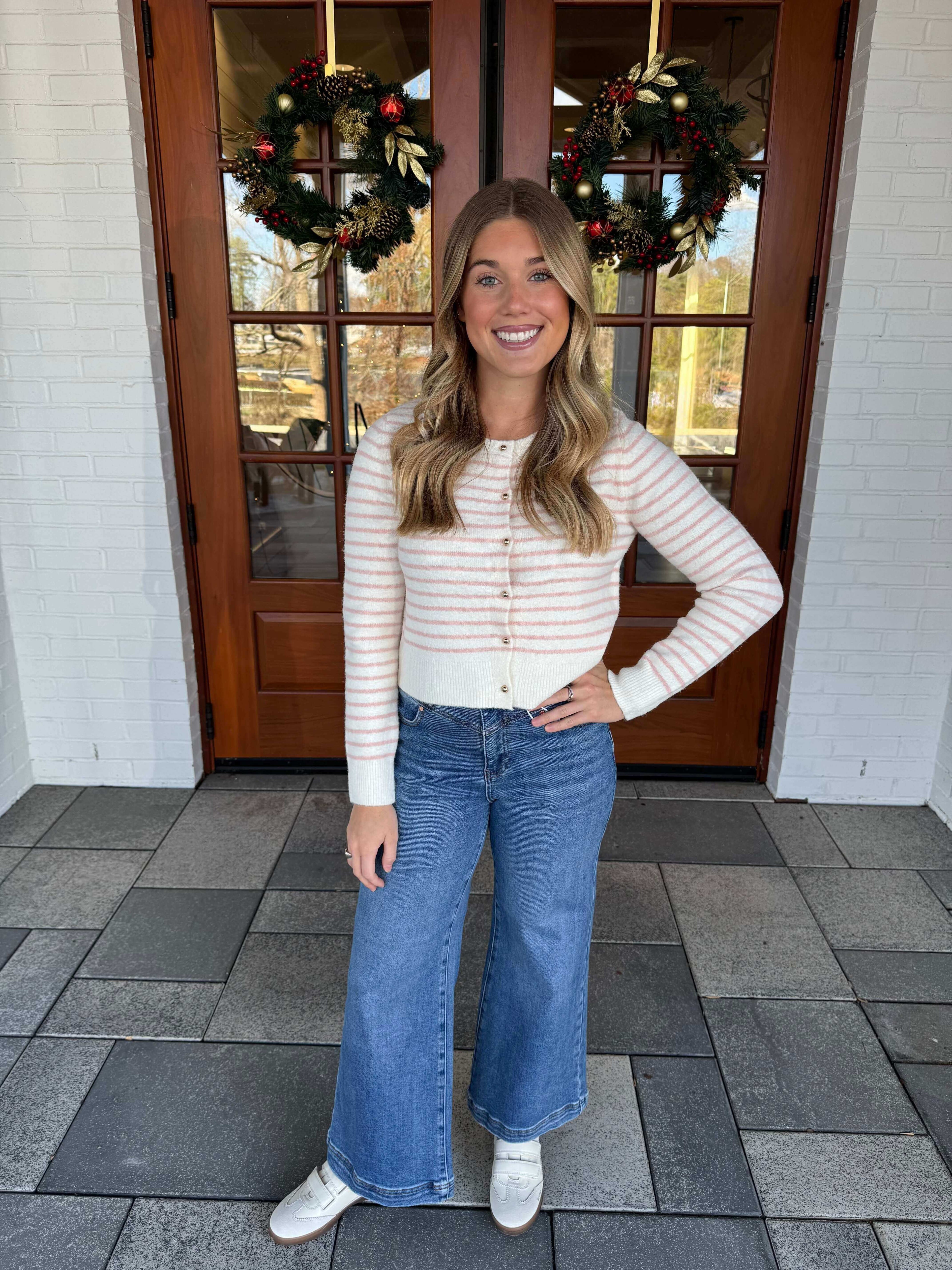 Niki Pink Stripe Button Cardigan