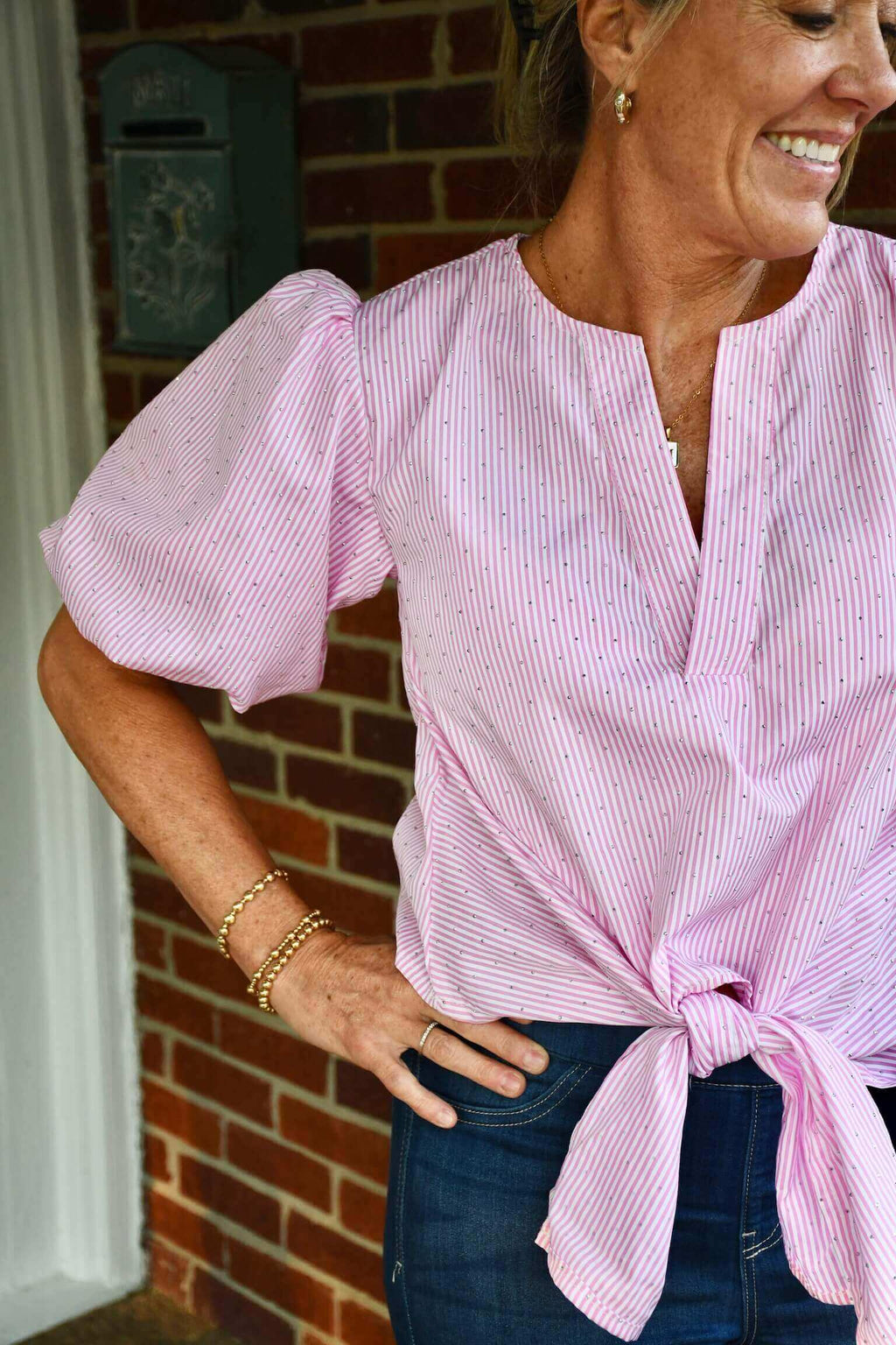Brandi Pink Tie Front Top
