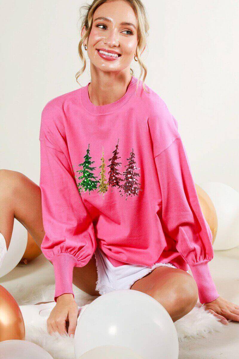 Pink Embellish Tree Sweater