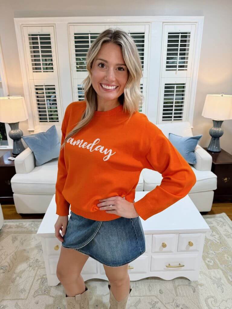 Gameday Script Sequin Sweater (Orange)