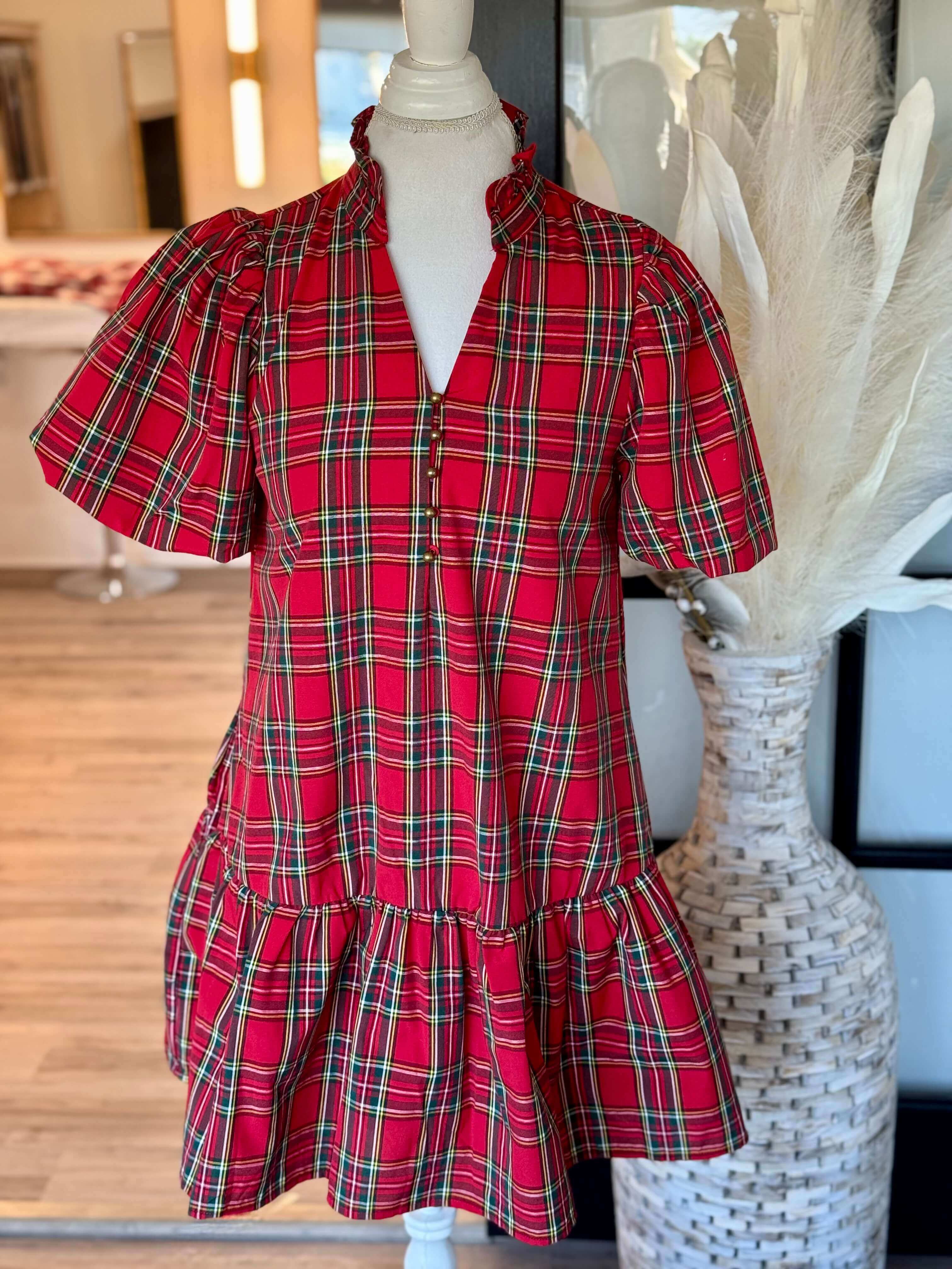 Sarah Red Plaid Dress