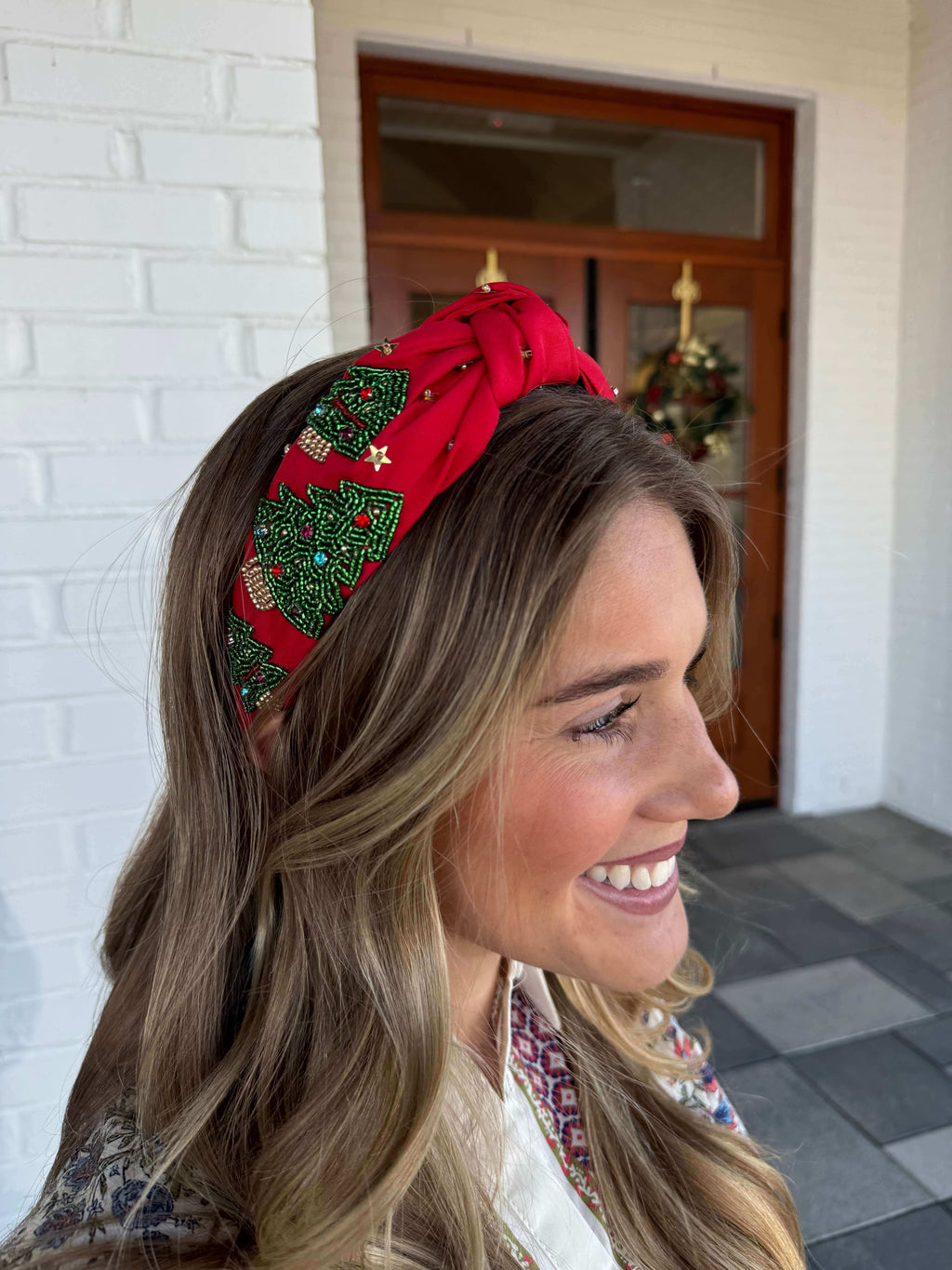 Christmas Tree Headband - Red & Pink