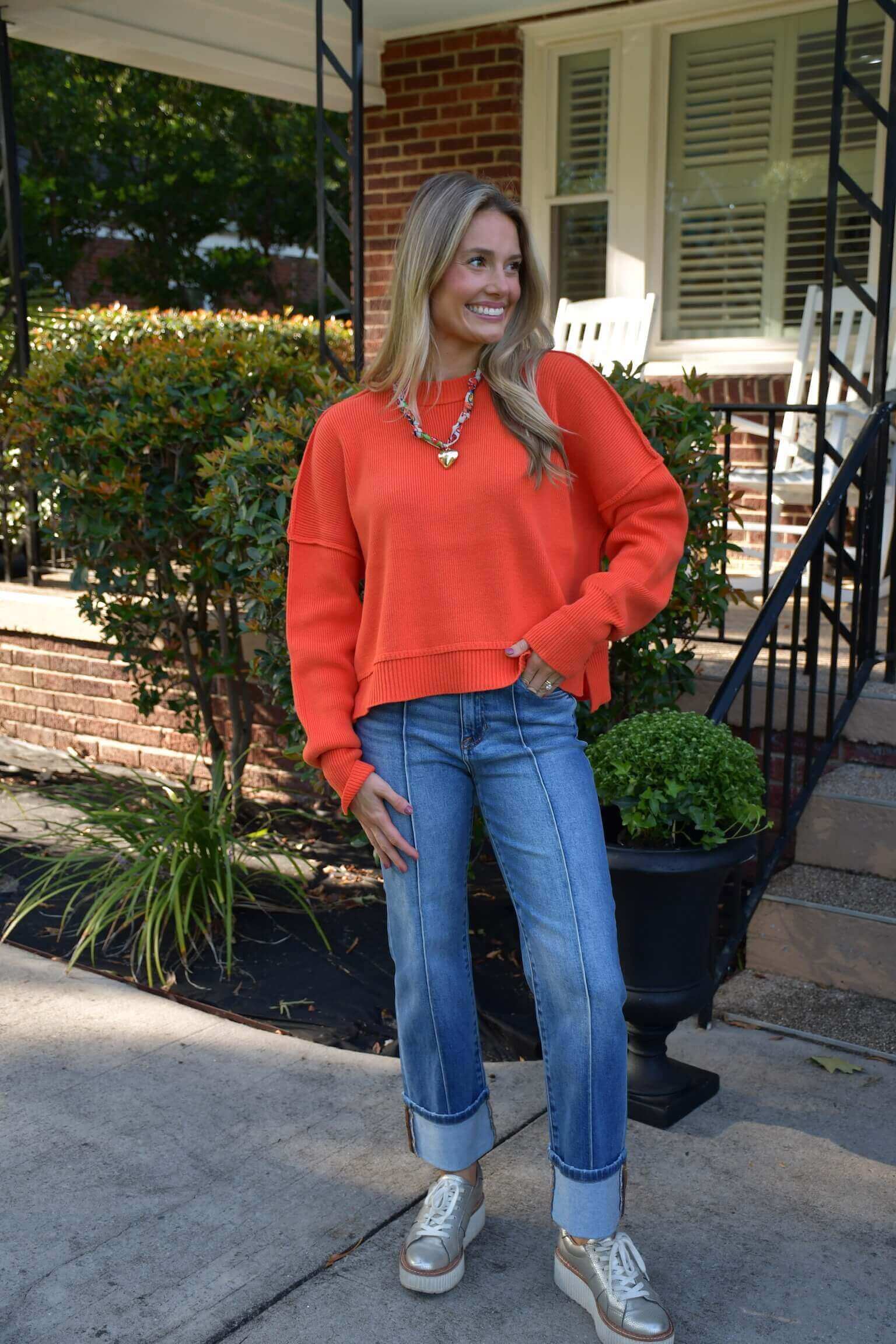 Ashton Orange Ribbed Sweater