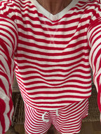 Karen Red Stripe Pullover Short Set