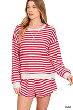 Karen Red Stripe Pullover Short Set