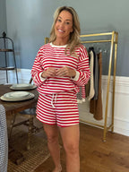 Karen Red Stripe Pullover Short Set