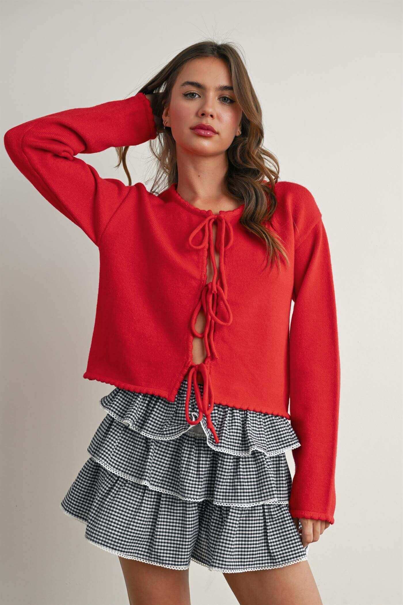 Hattie Red Front Tie Sweater