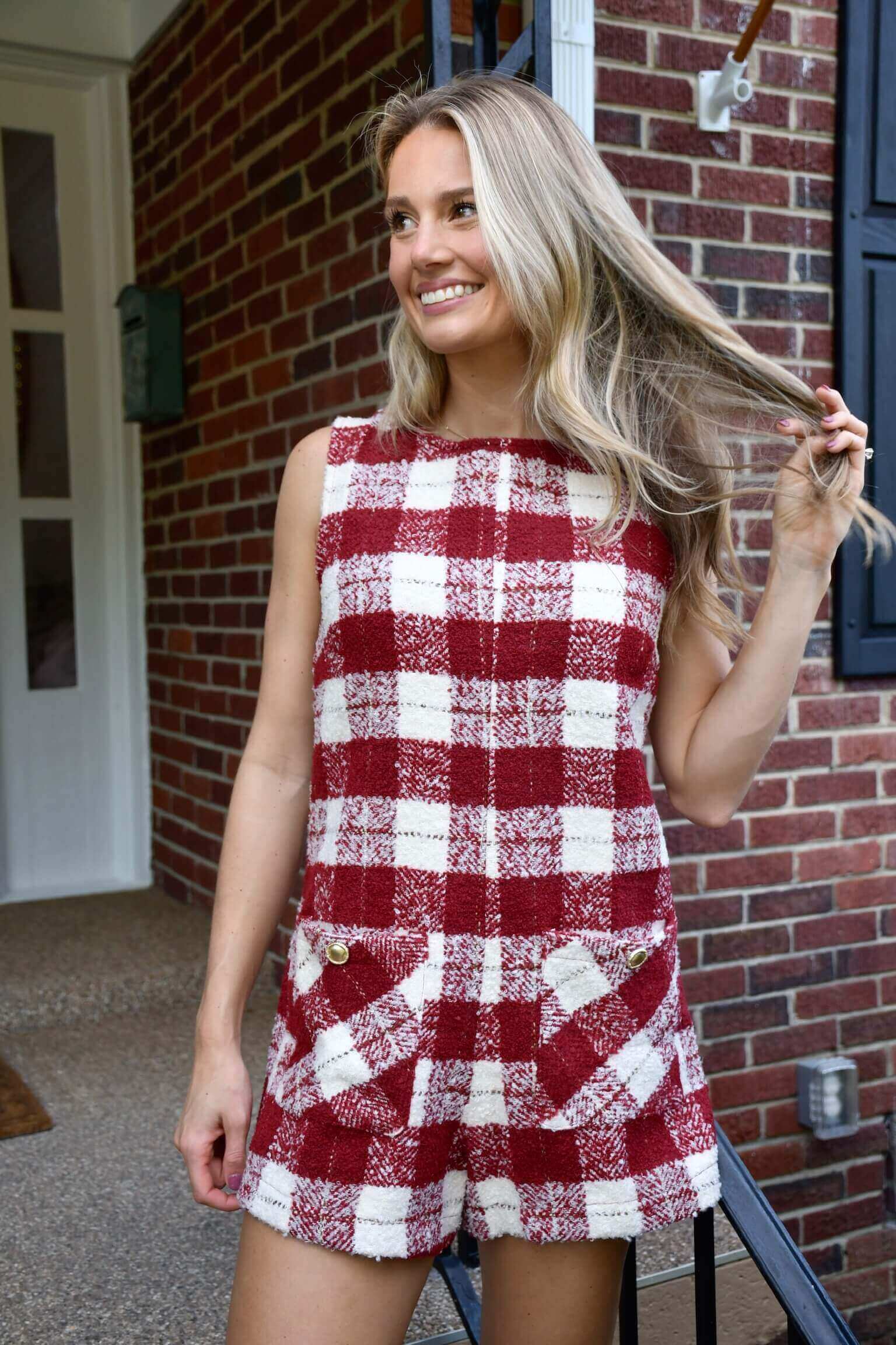 Kathy Plaid Tweed Romper