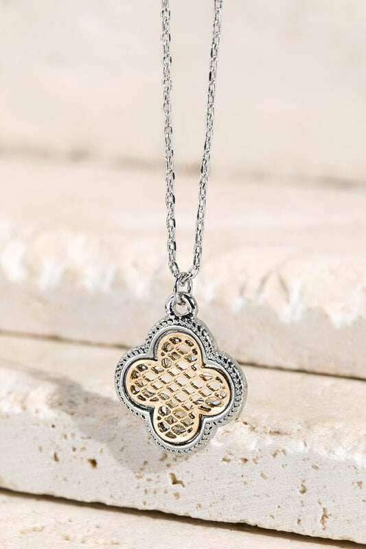 Brass Two Tone Clover Necklace