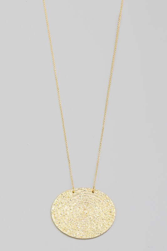 Round Textured Disc. Long Necklace