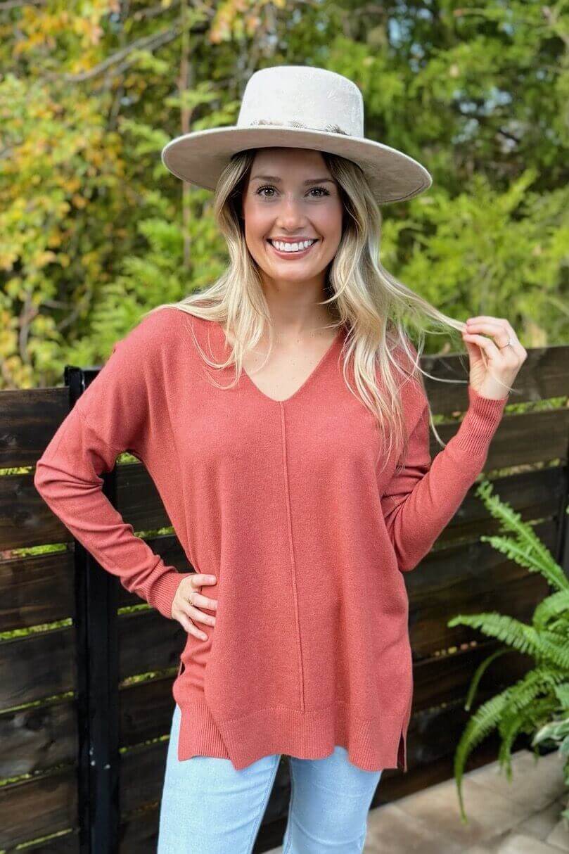 Regan V-Neck Hi-Low Sweater