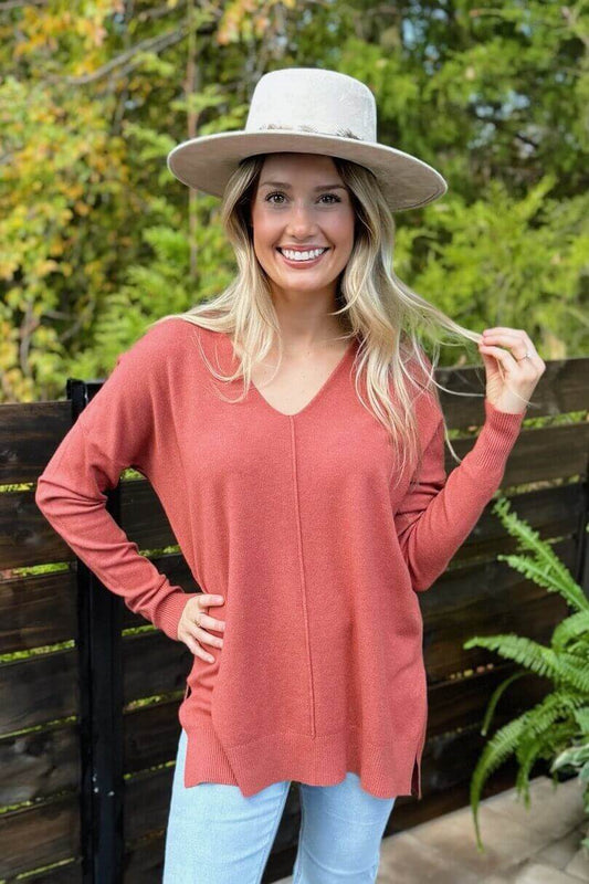 Regan V-Neck Hi-Low Sweater