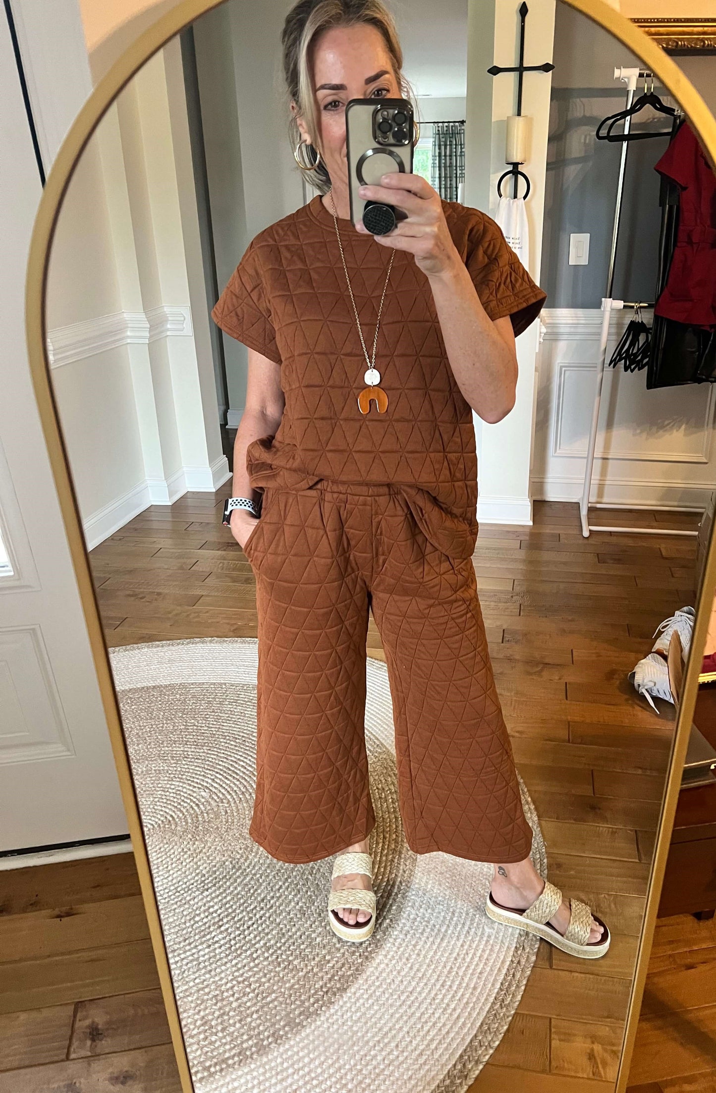 Rust Quilted Cropped Pant