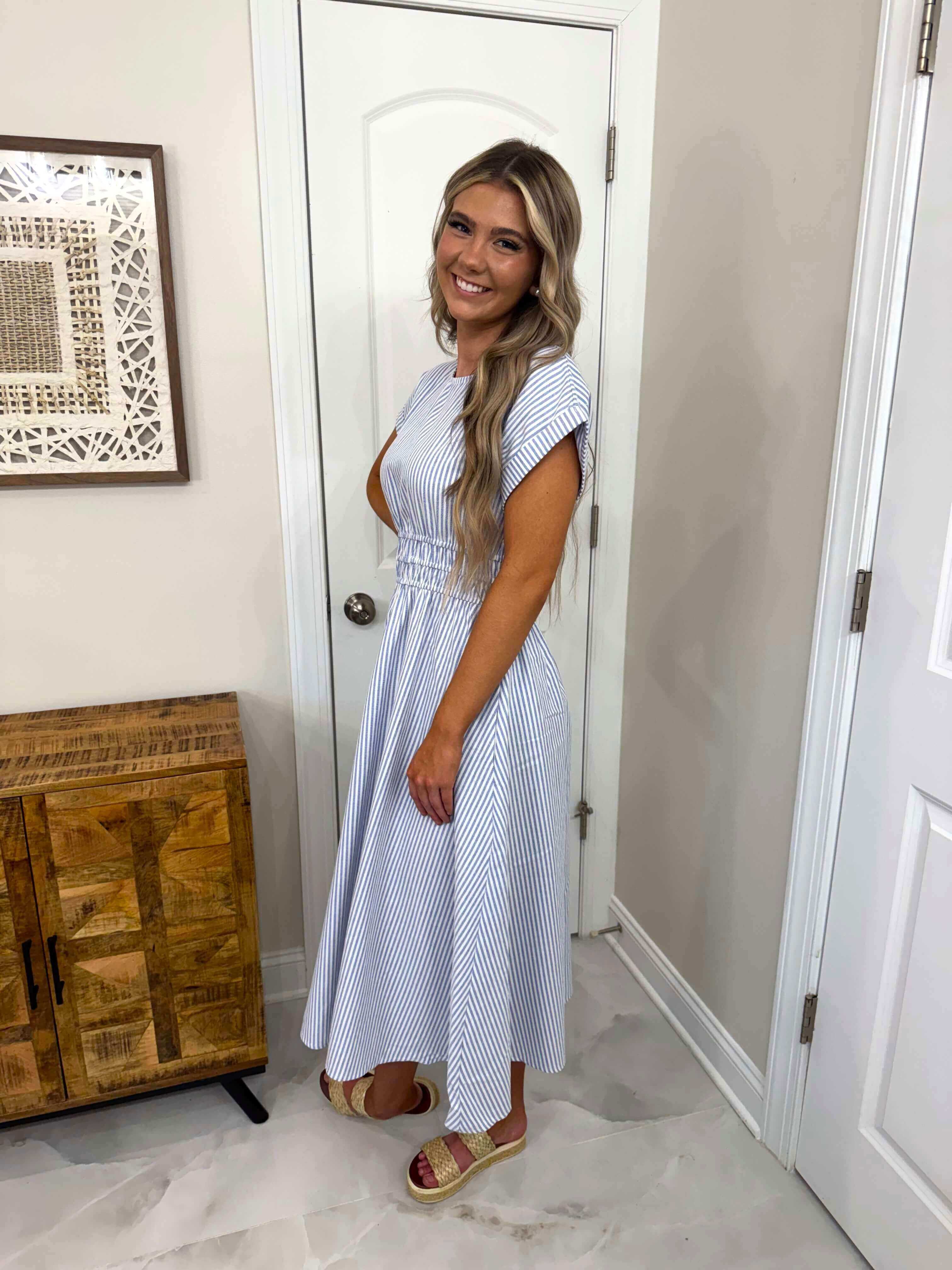 Rachel Blue Pinstripe Dress
