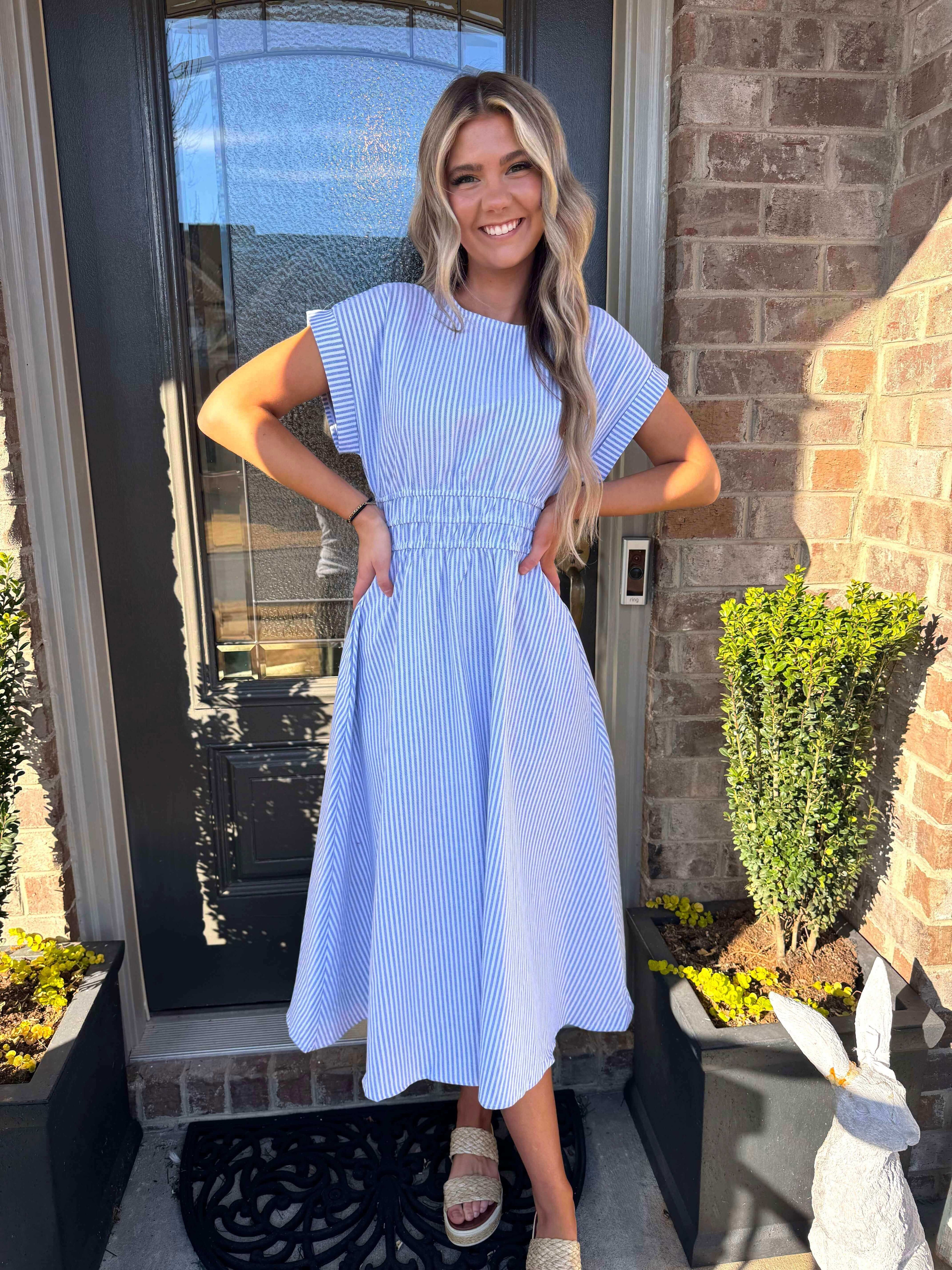 Rachel Blue Pinstripe Dress