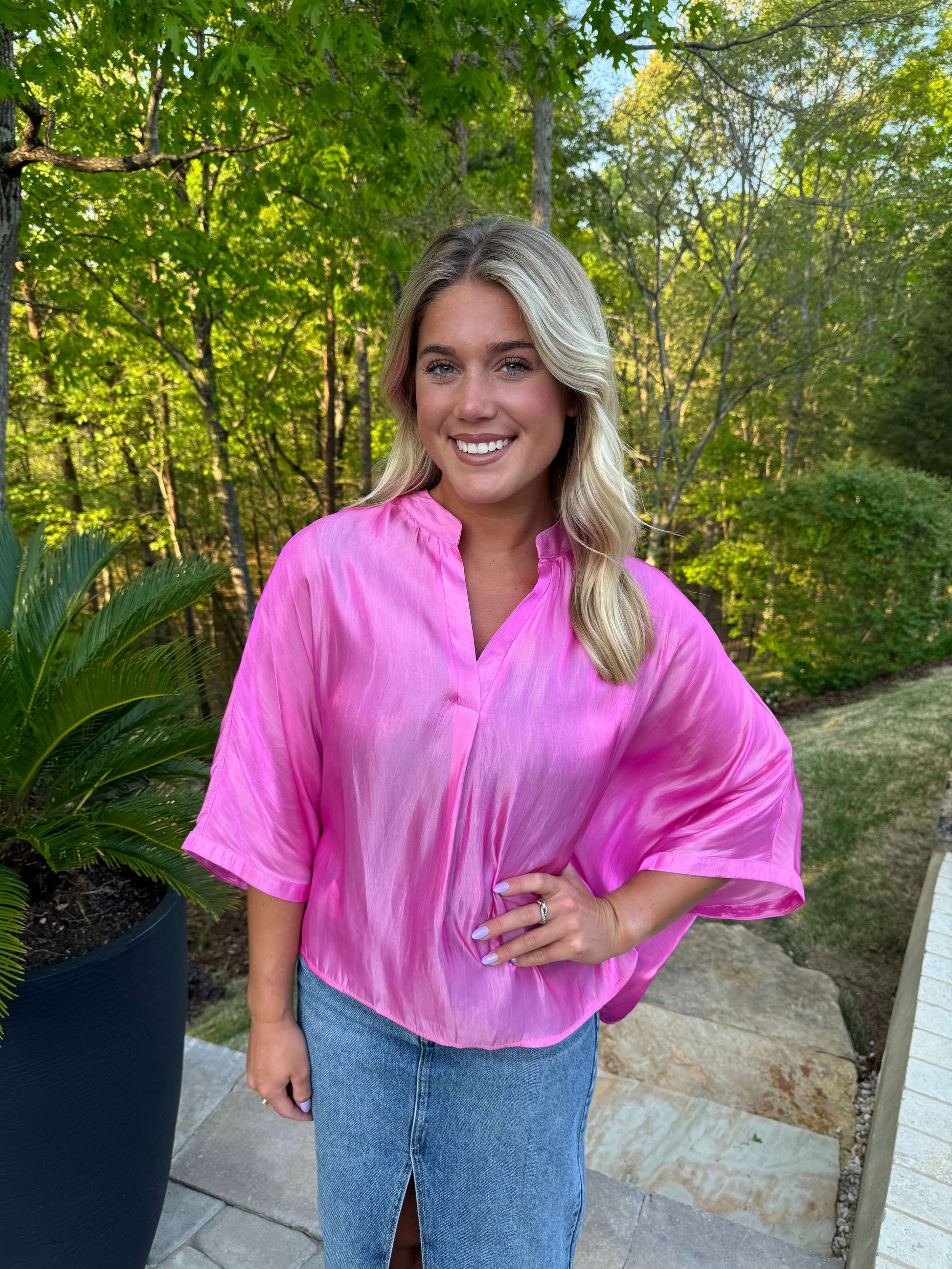 Hailey Pink Sheer Blouse, barbie pink, lightweight, summer vibes