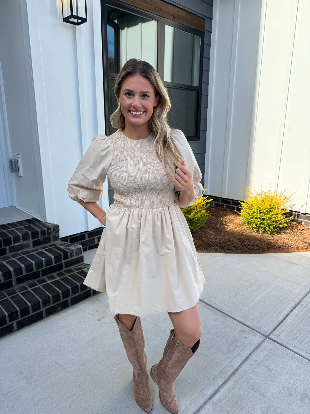 Arron Smocked Natural Dress